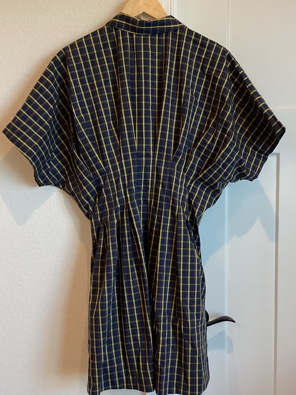 Exquise Tobie Collared Button-Down Mini Shirt Dress Anthropologie Navy Plaid NEW - Picture 15 of 15